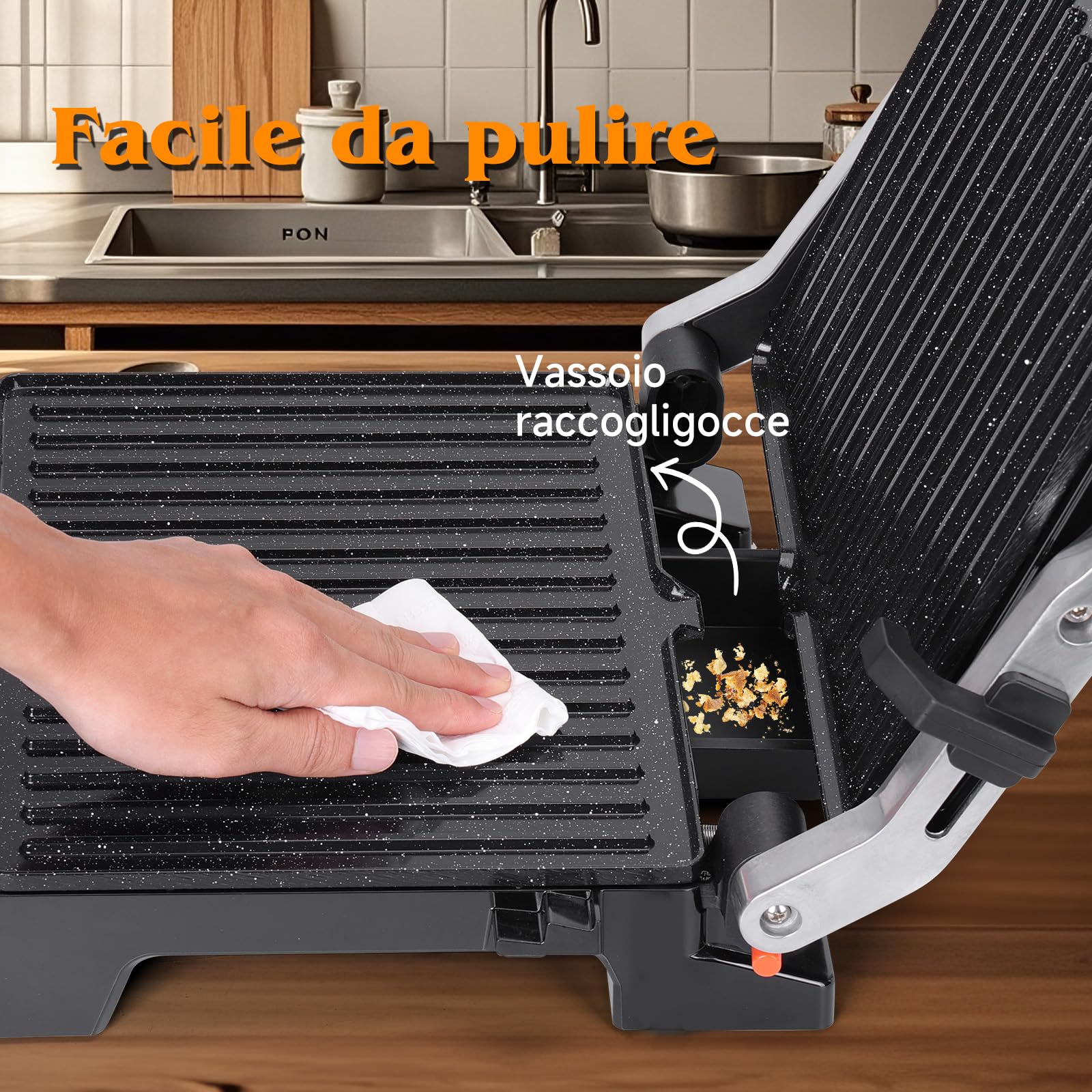 Aigostar Bistecchiera elettrica, Griglia Barbecue XXL, 2000W. Rivestimento antiaderente in ceramica, Timer di 30min, apertura a 180°, superficie di cottura 29 x 23 cm, temperatura regolabile. Roast