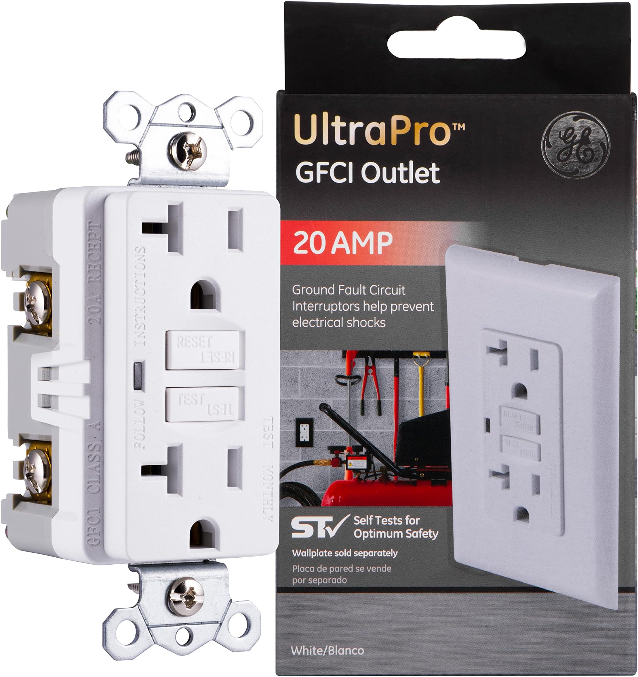 GE 15A GFCI Receptacle, Tamper Resistant, Weather Resistant, UL Listed, 120V, SelfTest, LED