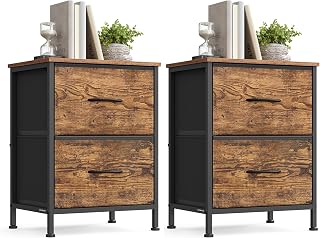 SONGMICS Nightstand with 2 Fabric Drawers, Bedside Table, Side End Table