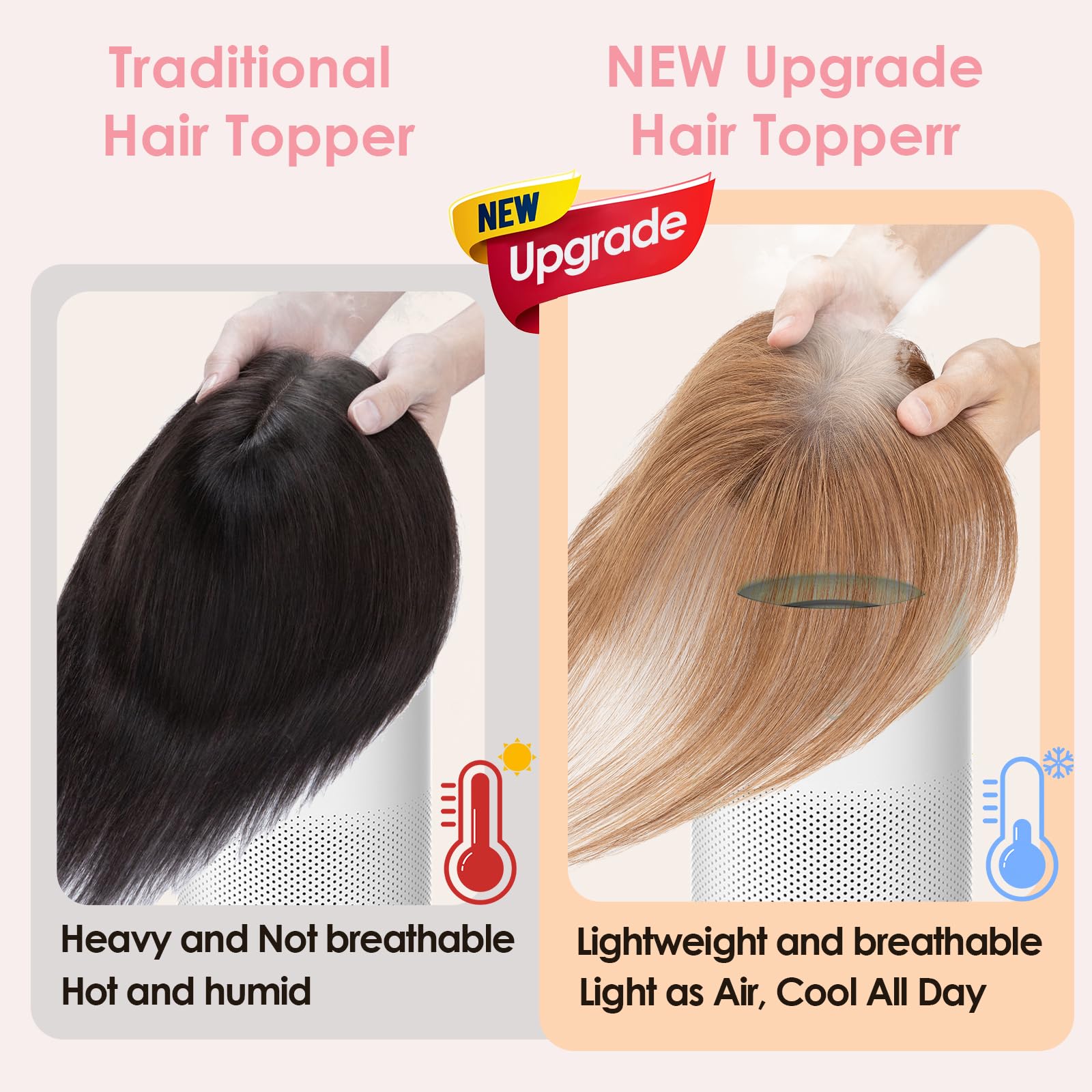 S-noilite Hair Toppers for Women Human Hair with Air Bangs - 7x11cm Hand-stitched Base 360° 3D Coverage Natural 14g (Light Brown #6) - Image 3