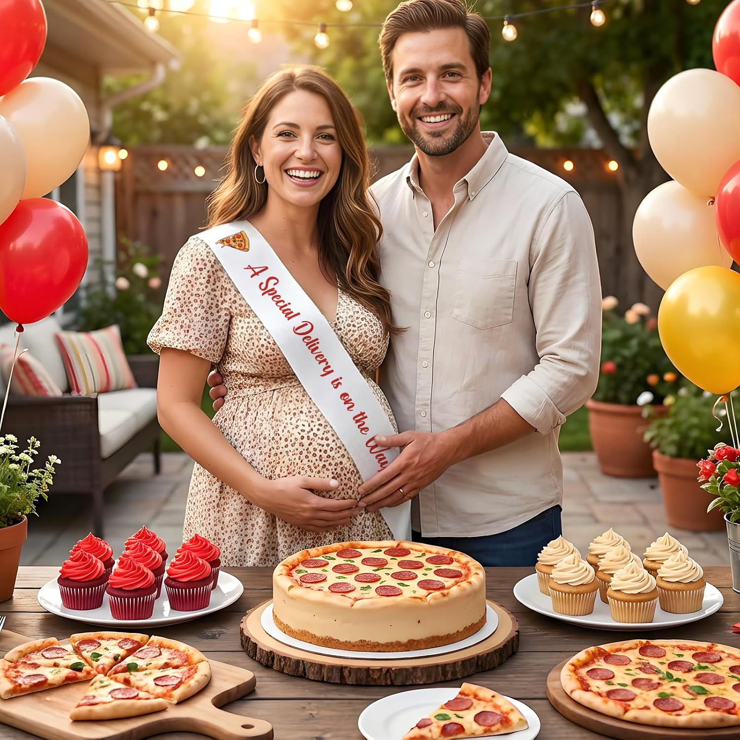 Serencatcher Pizza Baby Shower Sash for Mom, A Special Delivery Is On The Way Mom to Be Satin Sash with Gold Pin for Pizza Theme Baby Shower Party Decorations Gifts Favors