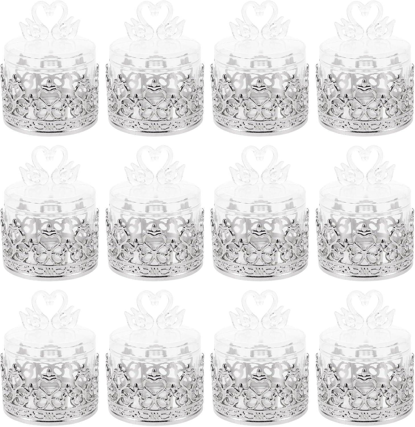 WOONEKY 12pcs Swan-shaped Plastic Candy Favor Boxes Party Favor Containers Elegant Wedding Treat Holders for Birthdays and Special Occasions