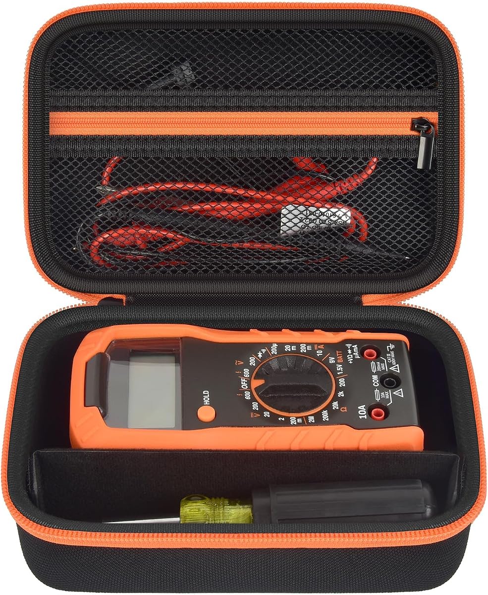 Boobowl Multimeter Case for Klein MM325/MM420/MM300/69149P & Fluke 115/117 | Hard EVA Shell, Soft Lining, Removable Divider, Mesh Pocket for Leads and Probes, for Electricians, Black, Case Only