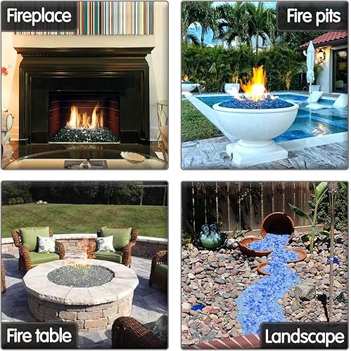 Miniatura 7 de GRISUN Cuentas de vidrio de fuego azul cobalto de 12 pulgada para hoguera, vidrio redondo reflectante de 10 libras, decorativo para chimenea natural