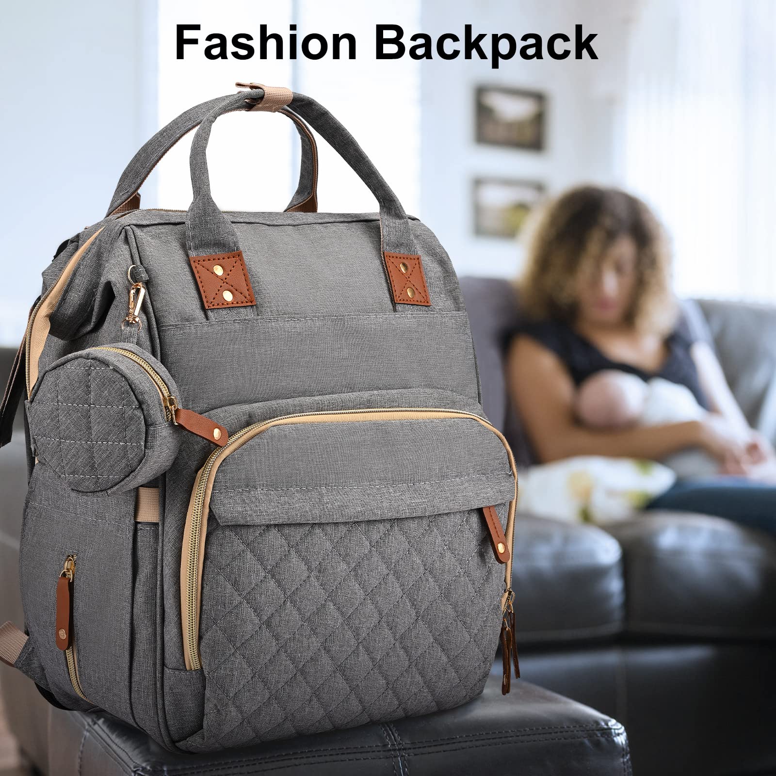 Towwoo Zaino Mamma Multifunzione, 35L Zaino Fasciatoio Neonato Portatile con Lettino Pieghevole, Grande Capacità Cambio Neonato Impermeabile per Bebè Passeggino, Porta di Ricarica USB