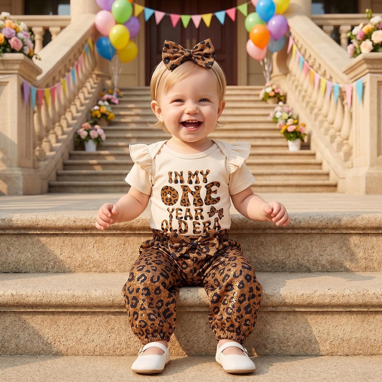 Baby Girl First Birthday Outfits In My One Year Old Era Bodysuit Romper Leopard Pants Set 1st Birthday Clothes