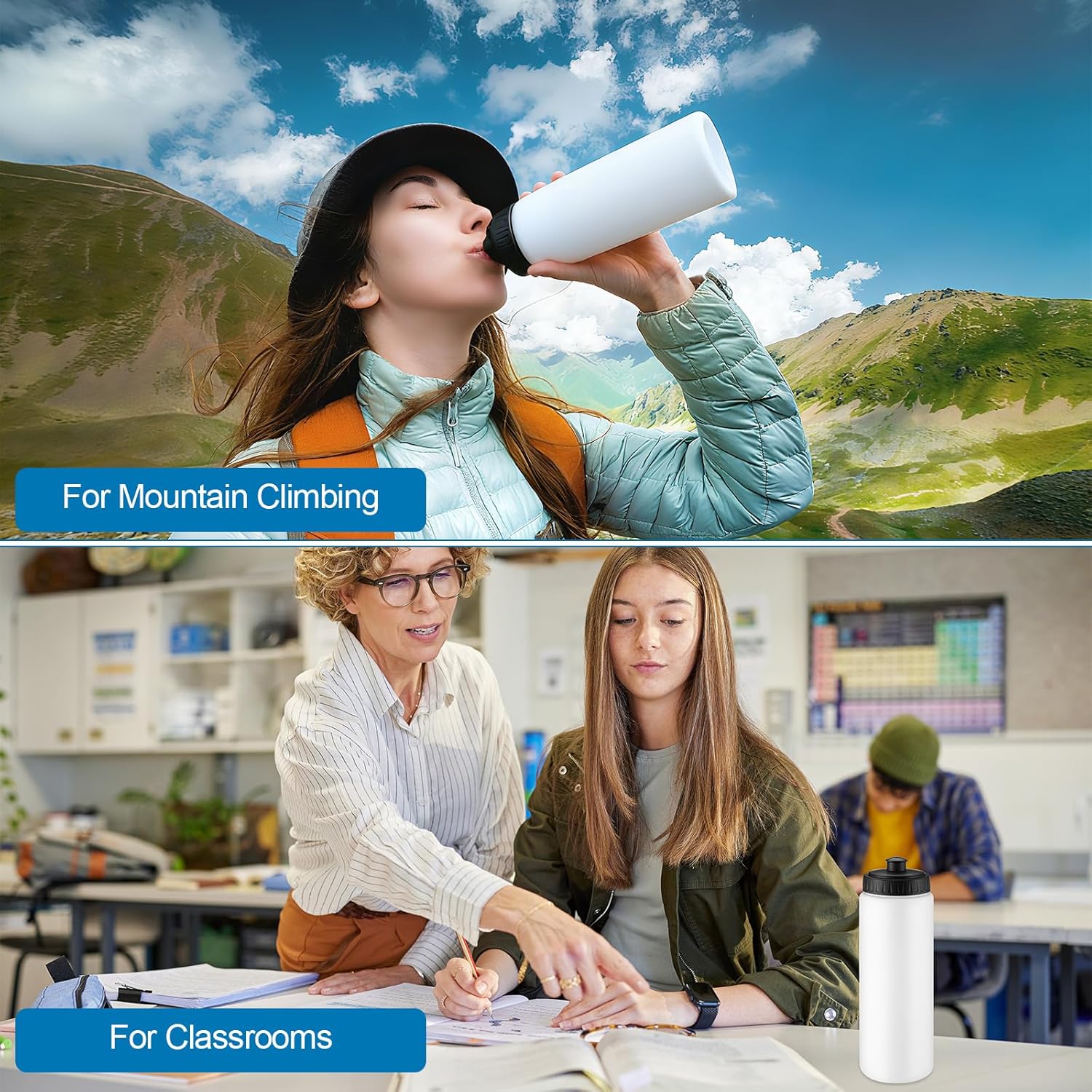 LemonRoad 12 Pack Squeeze Water Bottles Reusable 20 oz Plastic Sports Water Bottle with Pull Top Lid, Bike Cycling Gym Sport, Dishwasher Safe(White) - Image 5