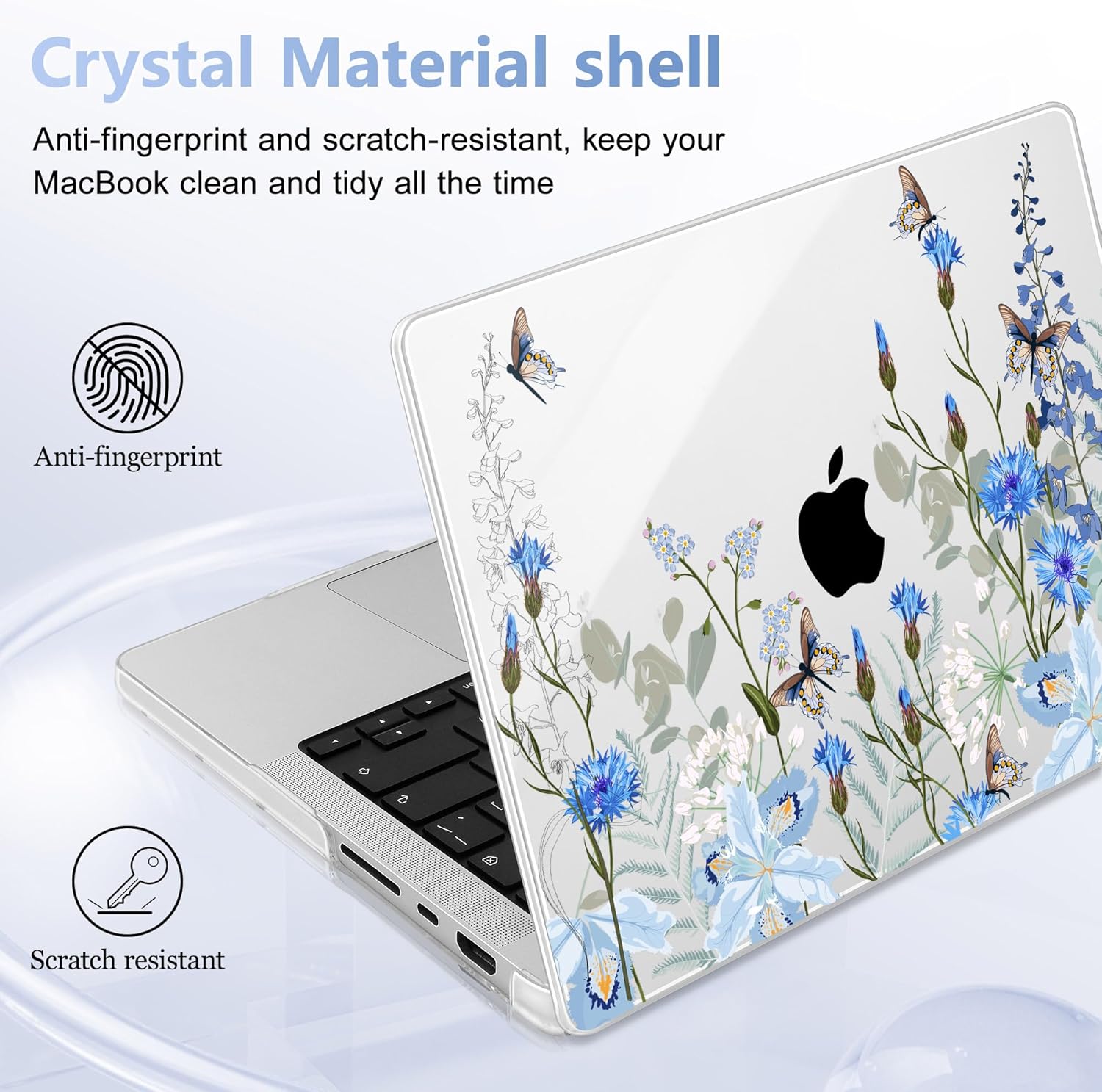 May Chen Case for MacBook Pro 14 inch, Models A2442 A2779 A2918 A2992 A3401 A3185 A3112 A3434, M1 M2 M3 M4 M5 Chip (2021-2025 Release), Plastic Hard Shell Case with Keyboard Cover, Blue Flowers - Image 8