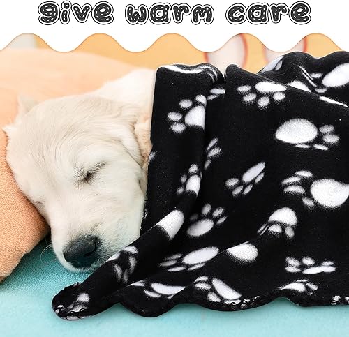 Miniatura 5 de Tatuo 12 mantas para perros pequeños y cachorros, manta de forro polar a granel, cálida manta de fieltro para primavera, linda impresión de patas,