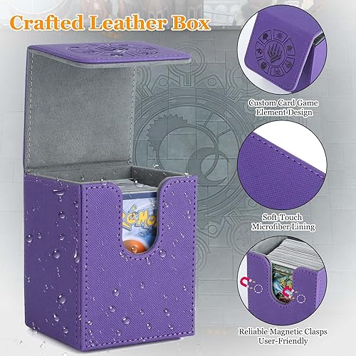 Miniatura 3 de Caja de cartas de almacenamiento MTG de más de 110 unidades, con funda para tarjetas, fundas coleccionables para Magic Commander y más (morado)