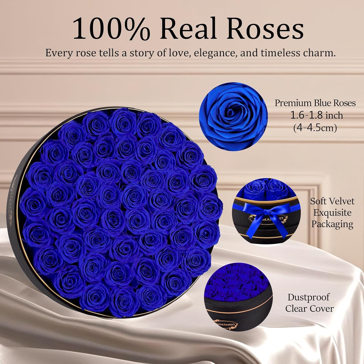 50 Preserved Roses in a Gift Box for Her - Forever Flowers for Delivery, Eternal Rose Mothers Gifts for Mom, Wife Anniversary Birthday Valentine Gifts for Women Men, Blue - Image 4