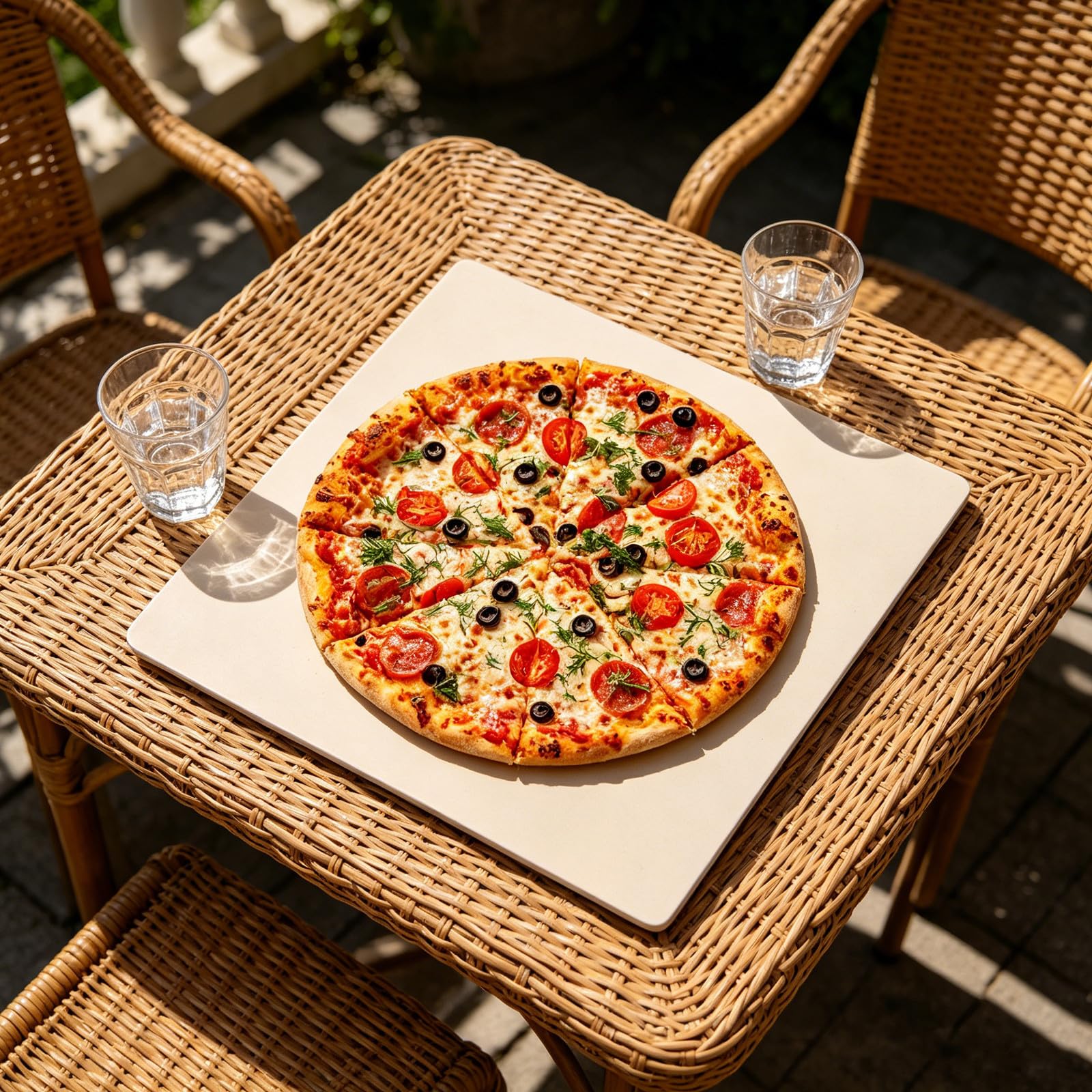Pietra per Pizza Quadrata in Cordierite, Beige, per Forno e Barbecue | Superficie Resistente ai Graffi E’usura, Distribuzione Uniforme del Calore, Facile da Pulire