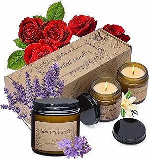 Rancco 3 Packs Scented Candles Set, Soy Candle for Home Scented, Floral Aromatherapy Jar Candles for Women & Men Ideal Gift for Birthdays, Anniversaries, Graduations(Vanilla Lavender Rose)