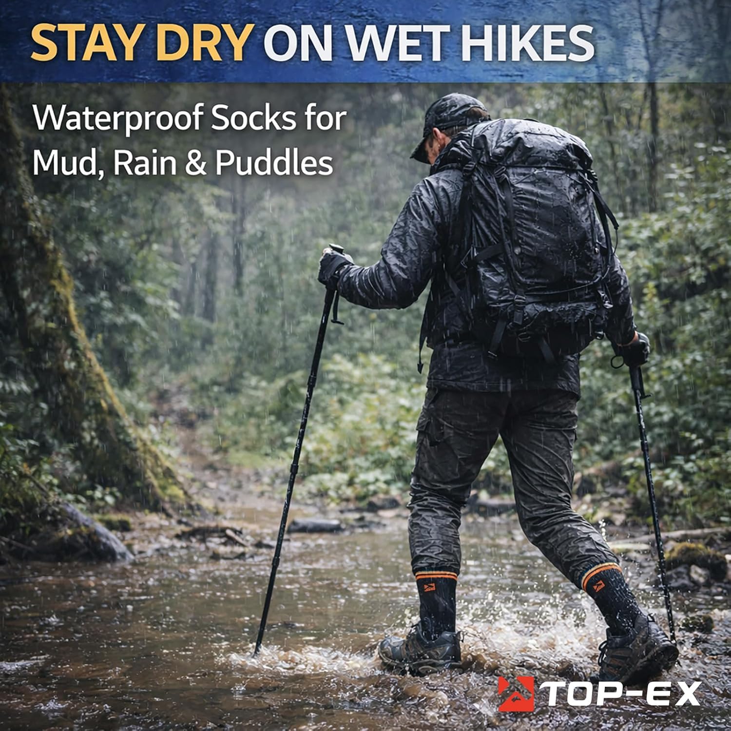 TOP-EX DryKnit™ Waterproof Merino Wool Socks for Men & Women, Breathable, Hiking, Camping and All Winter Activities –Crew