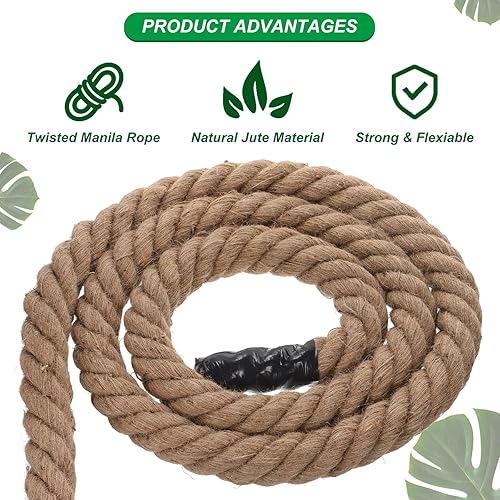 Miniatura 3 de PATIKIL Cuerda de yute trenzado de 2 pulgadas x 50 pies, cuerda de yute gruesa natural, cuerda de arpillera para muelles, barandillas, agrupación de