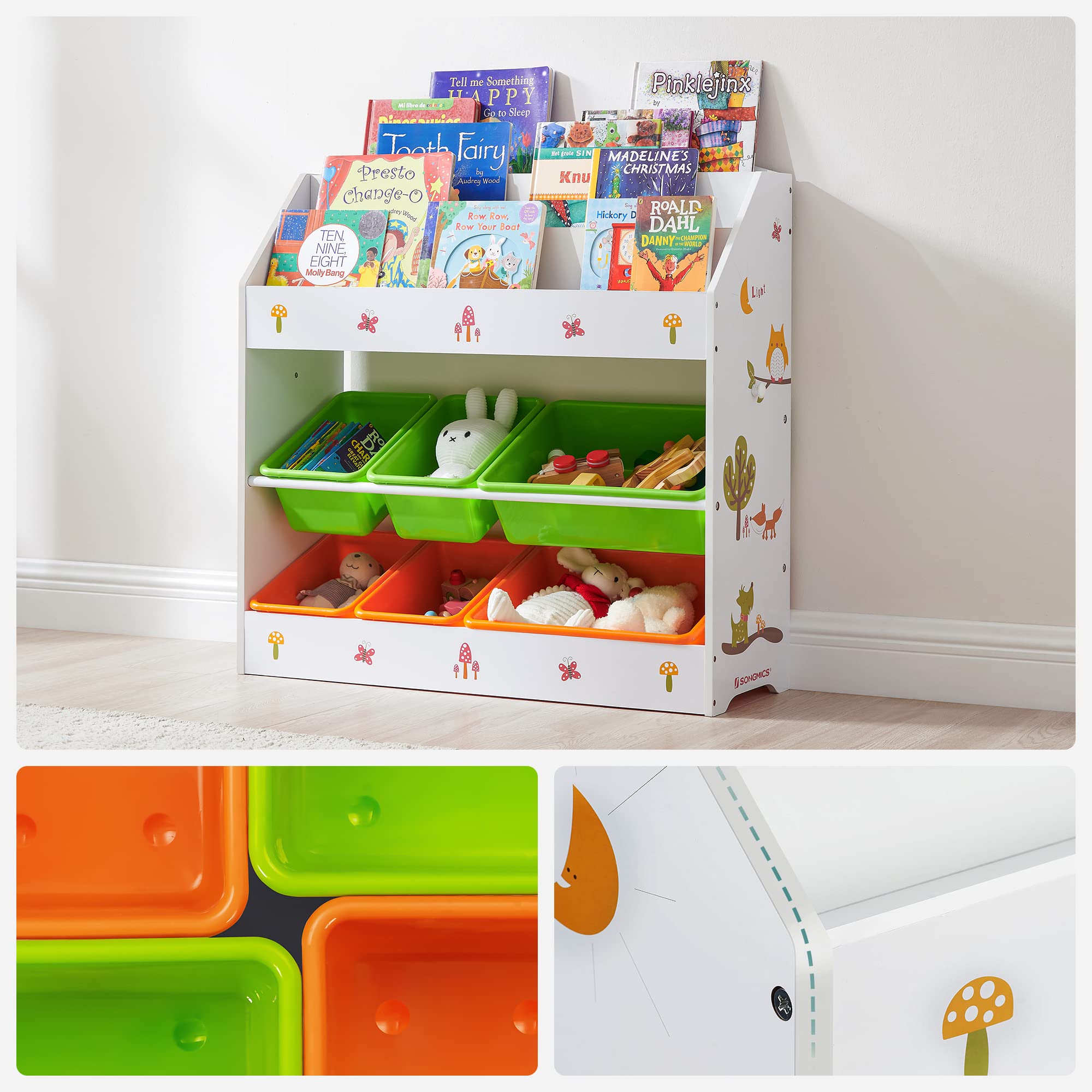Songmics Childrens GKR44WTV1 Storage 3Tier Bookshelf and 6 Removable Storage