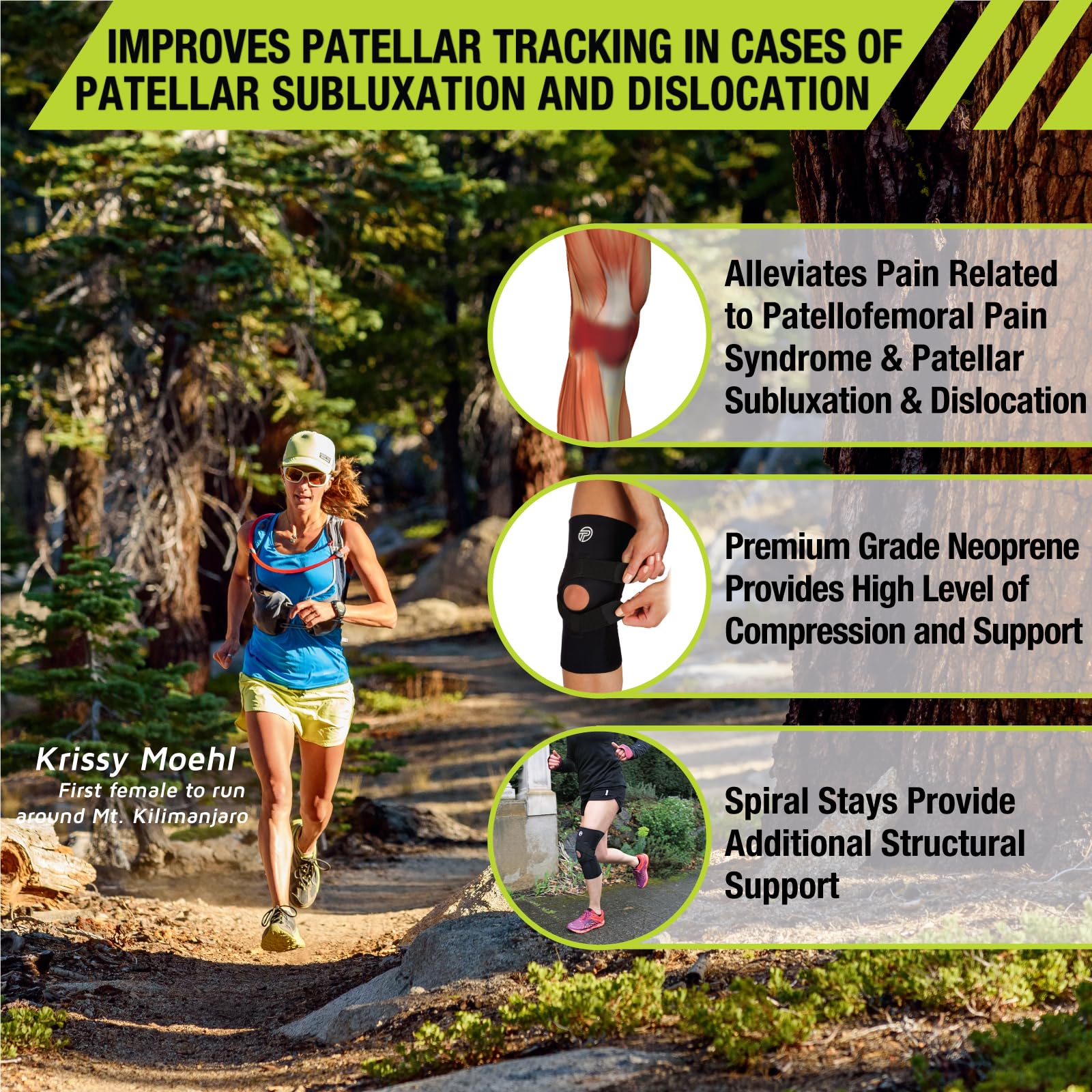 Pro-Tec Athletics J-Lat Patella Support, Provides Lateral Tracking Control with Dual Elastic Straps and J-Shaped Tubing, Improves Patellar Alignment and Stability for Subluxation Right, Large