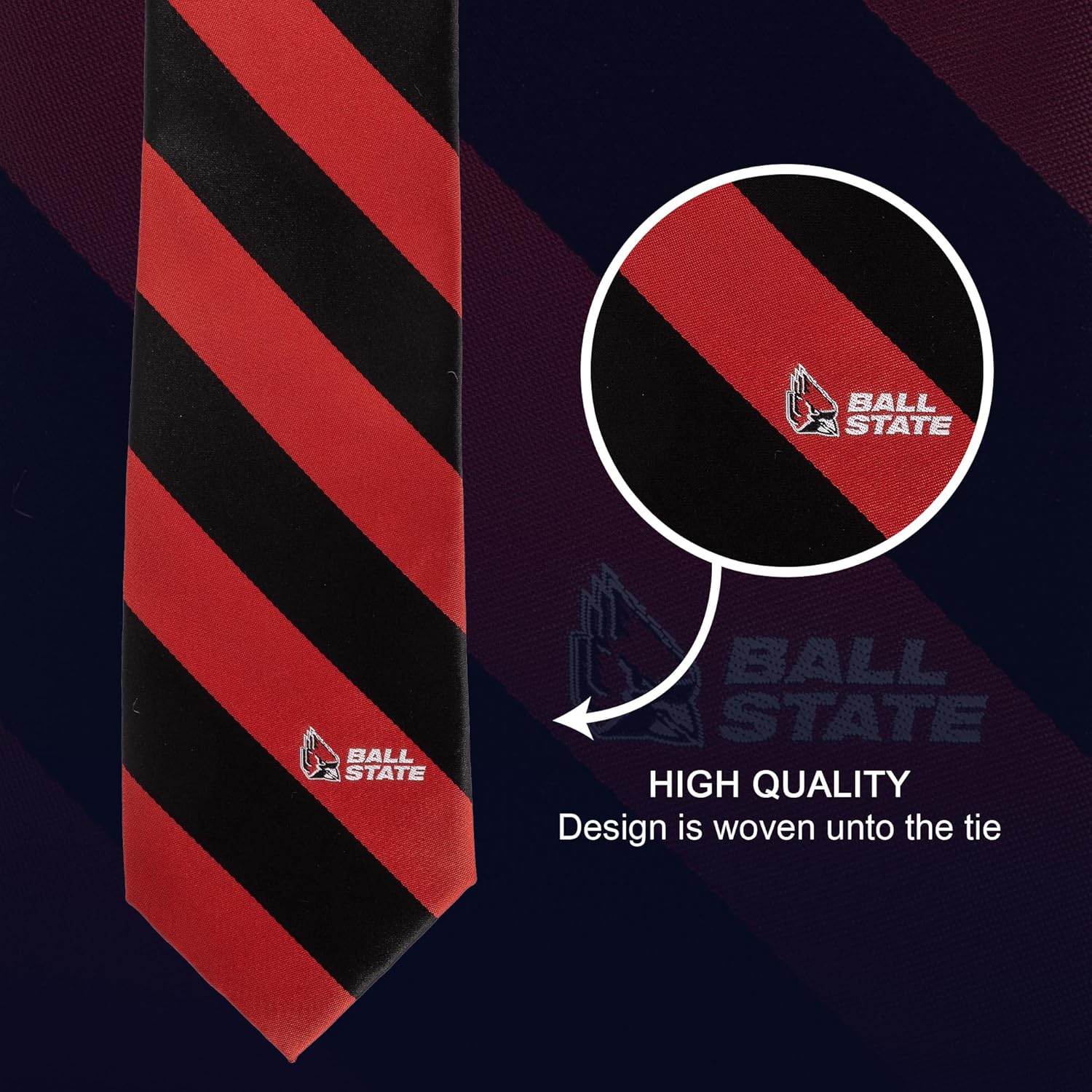 Desert Cactus Ball State University Neck Tie BSU Cardinals 100% Polyester Necktie with Logo, Officially Licensed (Style A) - Image 2