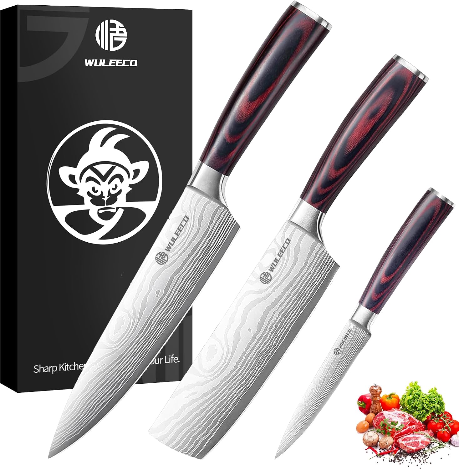 Knife Set Kitchen Knives - High Carbon Stainless Steel Professional Chef Knife Set of 3 - Razor Sharp Japanese Cooking Knife, Multipurpose Kitchen Knife with Wooden Handle, Premium Gift Box