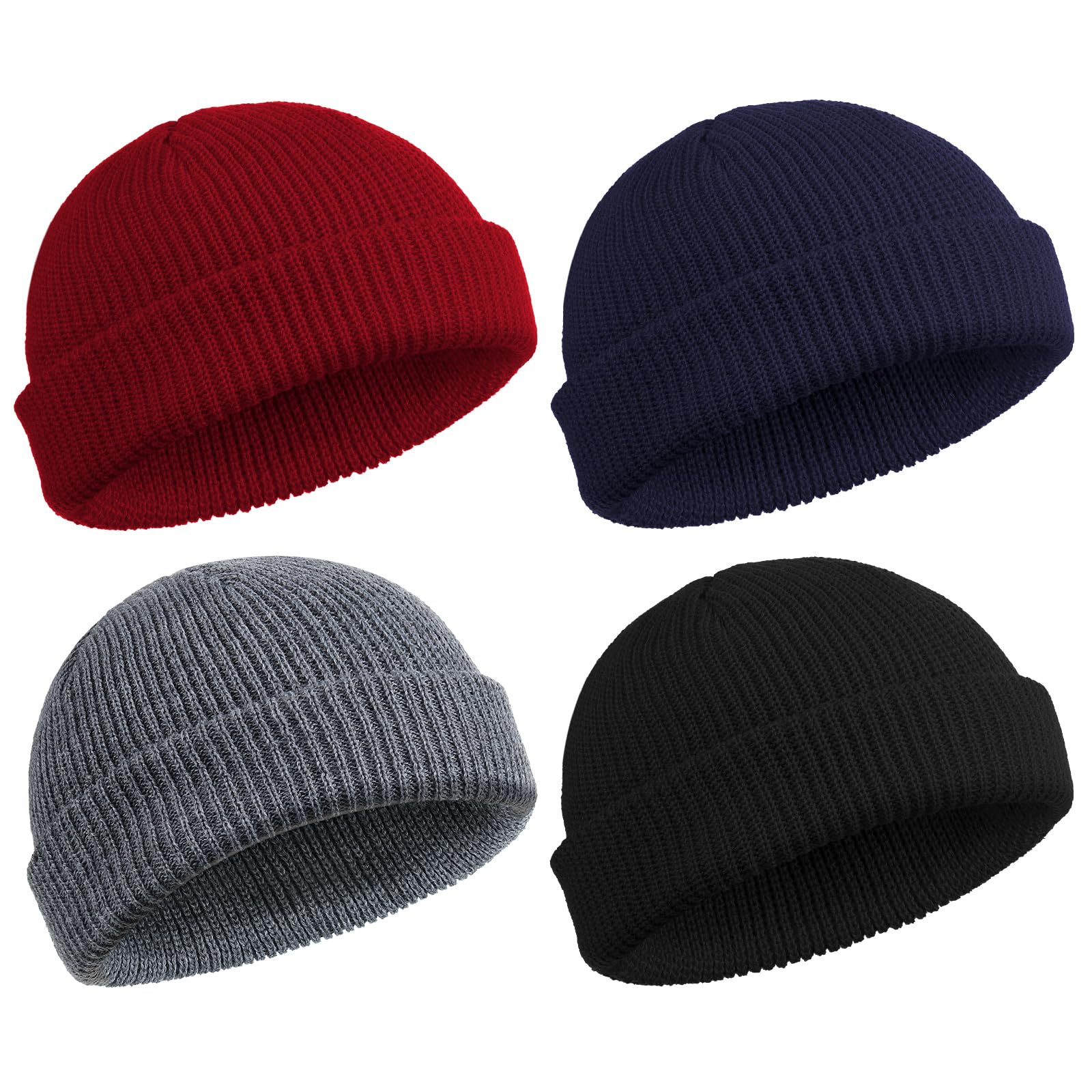 4 Pieces Trawler Beanie Watch Hat Roll up Edge Skullcap Fisherman Beanie Unisex