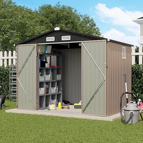Miniatura 2 de Verano Garden Cobertizo de almacenamiento al aire libre de 8 x 6 pies cobertizo de acero metálico galvanizado doble puerta almacenamiento de jardín
