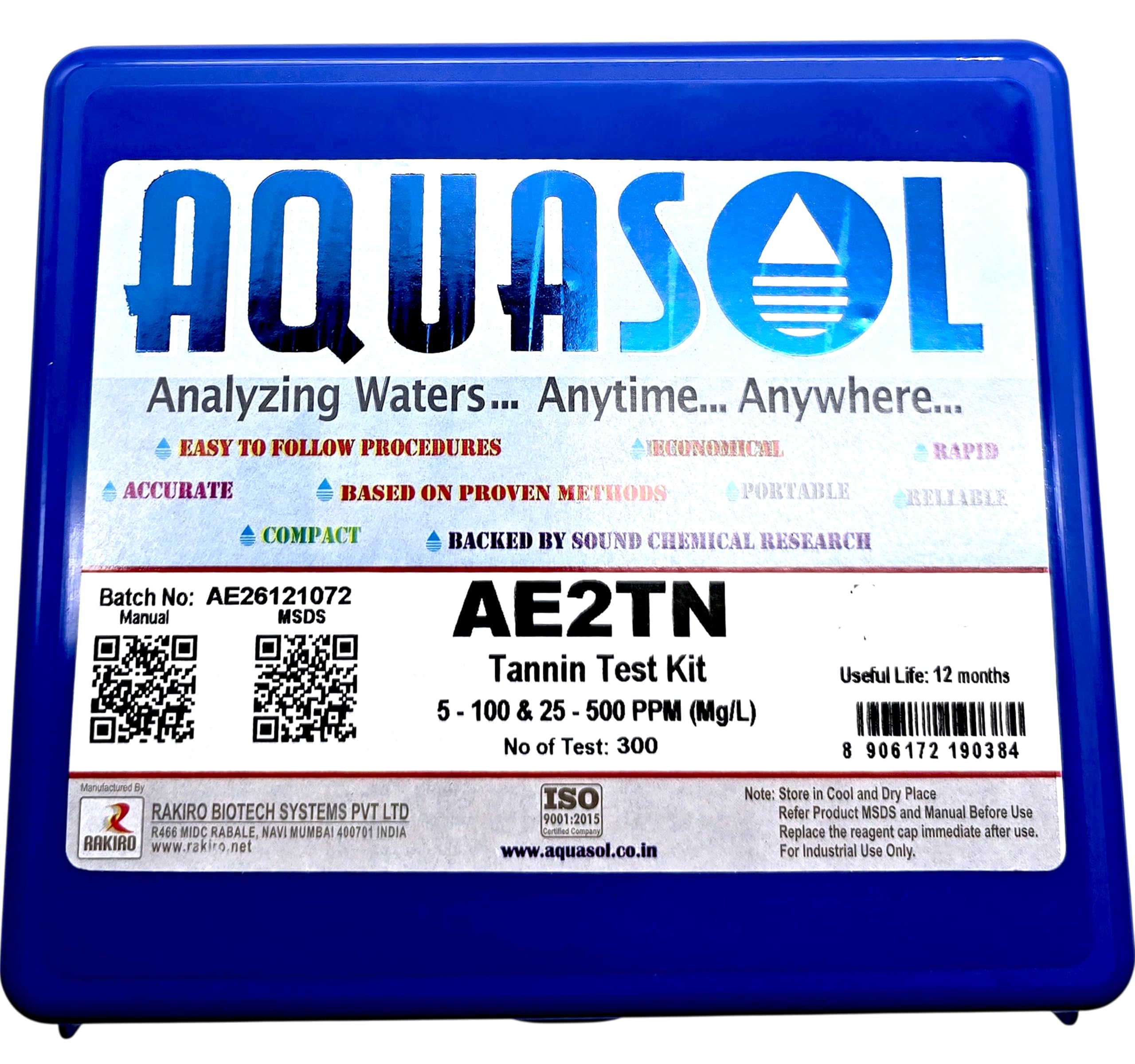 AQUASOL AE2TN TANNIN Test Kit 5-100 & 25-500 PPM (Mg/L),No of Test 300 Tests-image-19