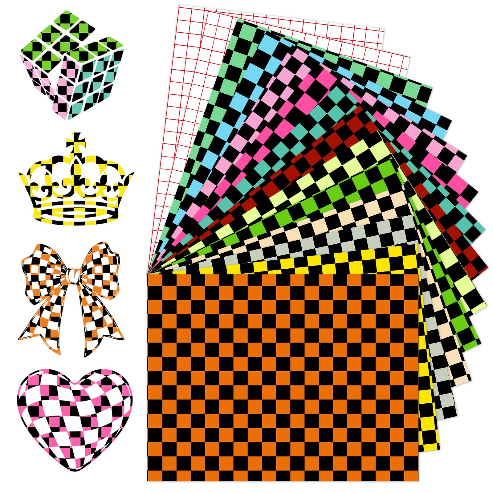 Tintnut Checkerboard Permanent Vinyl 12x10in 12 Sheets Self Adhesive Vinyl