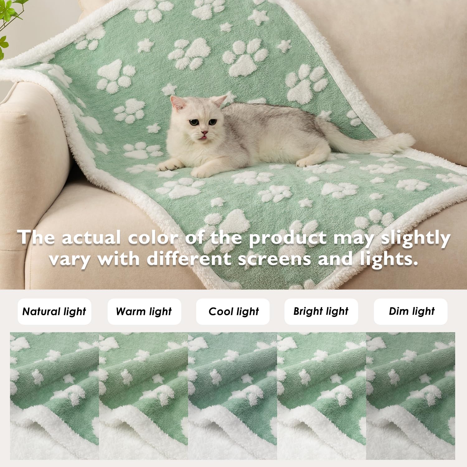 Yaning Waterproof Blanket for Dog Cat or Adult, Cute 3D Textured Paw Dog Blanket for Bed Couch Sofa, Soft Liquid Pee Proof Pet Furniture Protector, 60"x80", Green