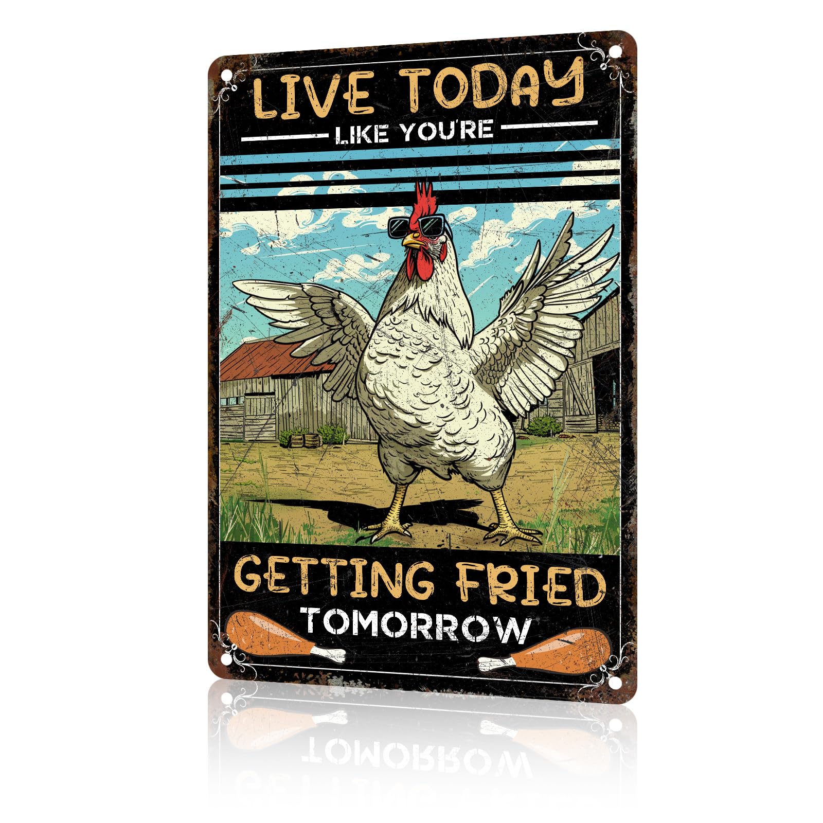 Anceky Funny Chicken Decor Rooster Chicken Vintage Metal Signs Animal Tin Sign for Home Outdoor Wall Decor 8×12 Inch