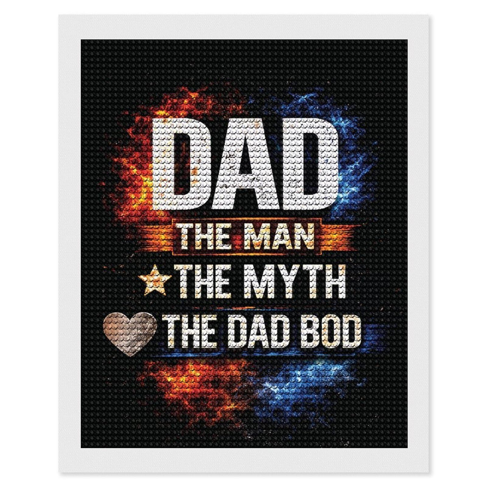 Junmoney DAD THE MAN THE Myth THE DAD BOD Diamond Painting Set 16"x20", Arts and Crafts, Wall Art Gift, Full Kit Included, Relaxing Handmade Project