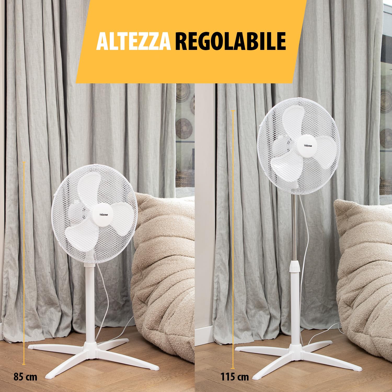 Tristar Ventilatore a piantana - 40 cm - Altezza regolabile 85 - 115 cm - Bianco (VE-5755)