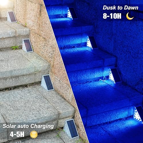 Vista 25 de VOLISUN Paquete de 12 luces solares para escaleras, luces solares impermeables IP67, luz de paso al aire libre con 13 LED, decoración de iluminación