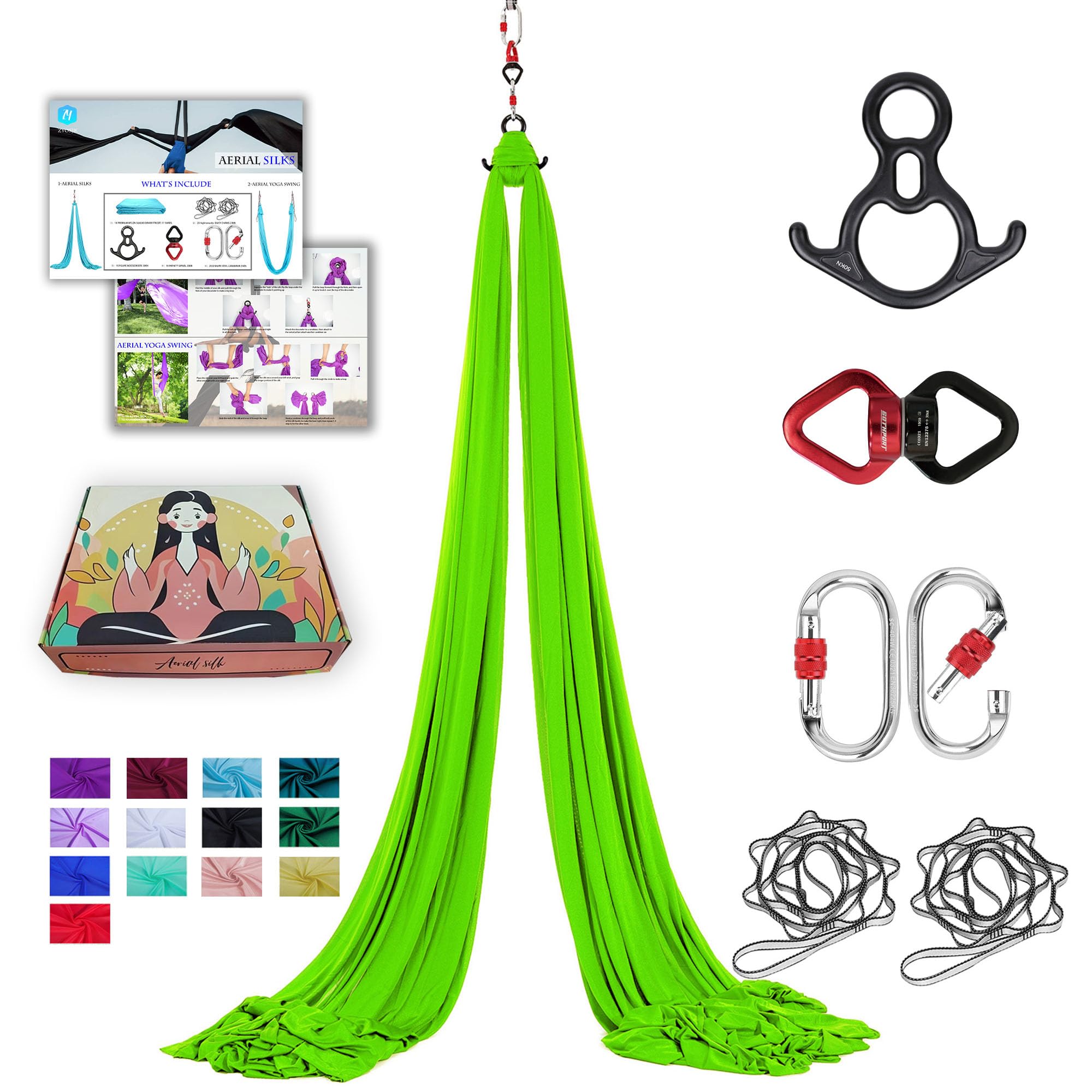 ZYOsJK Aerial Silks 11 Yards - Premium Aerial Silk Hammock for Home or Acrobatic Flying Yoga (LIGHT GREEN)