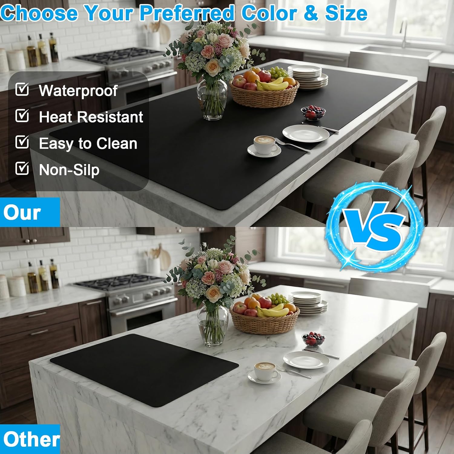 Extra Large Silicone Mats for Kitchen Counter, Heat Resistant Mat, Nonslip Kitchen Countertop Protector Mat, Cuttable Counter Protector Mats for Island Workbench(47.3''x23.6''Black)