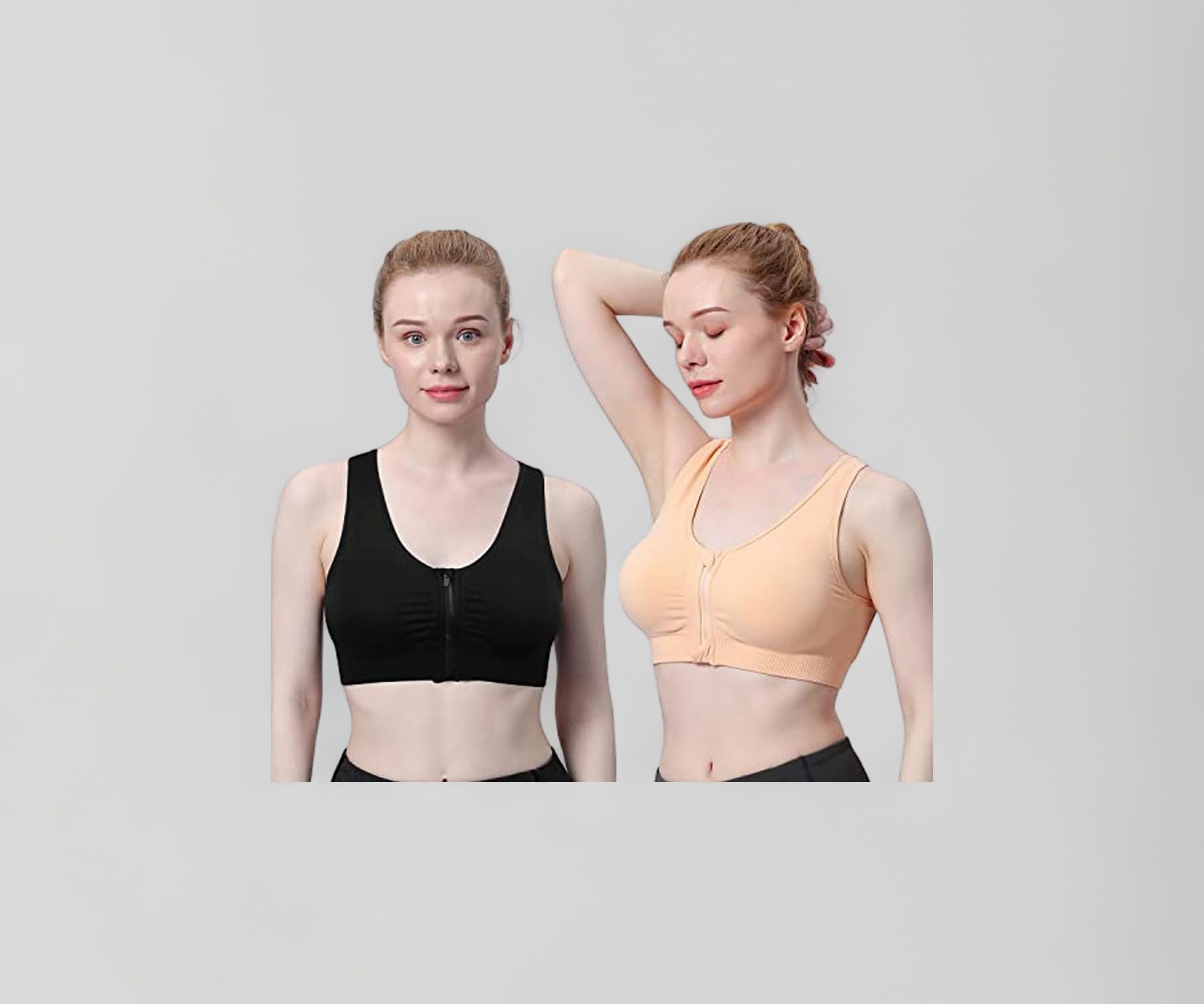 Women's Zip Front Sports Bra Wireless Post-Surgery Bra Active Yoga Sports Bras