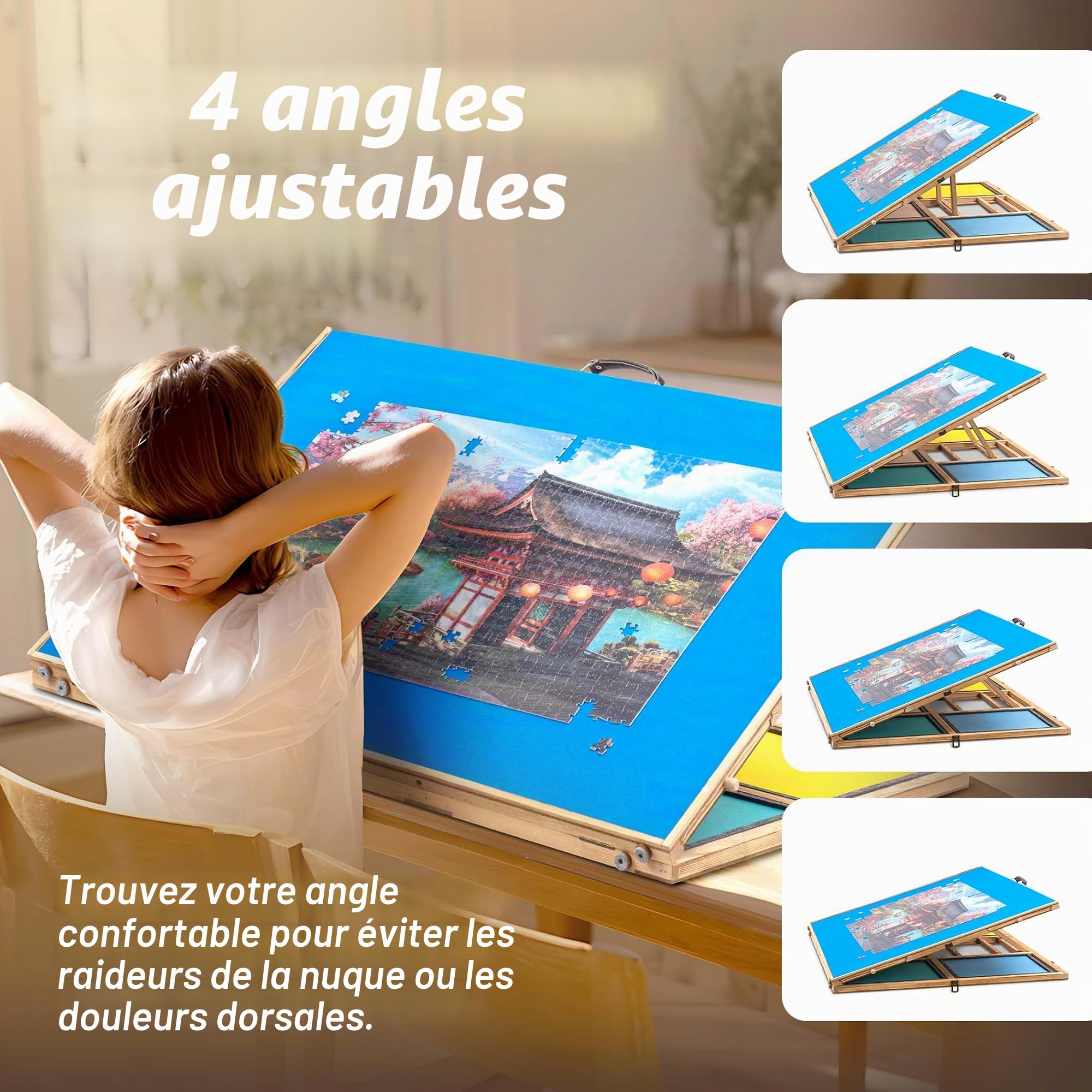 Tektalk Planche de Puzzle de 2000 pièces avec 4 tiroirs de tri et 5 Plateaux en Feutre, Table de Puzzle avec Couvercle et poignée, Rangement pour 2000, 1500, 1000, 500 pièces de Puzzle