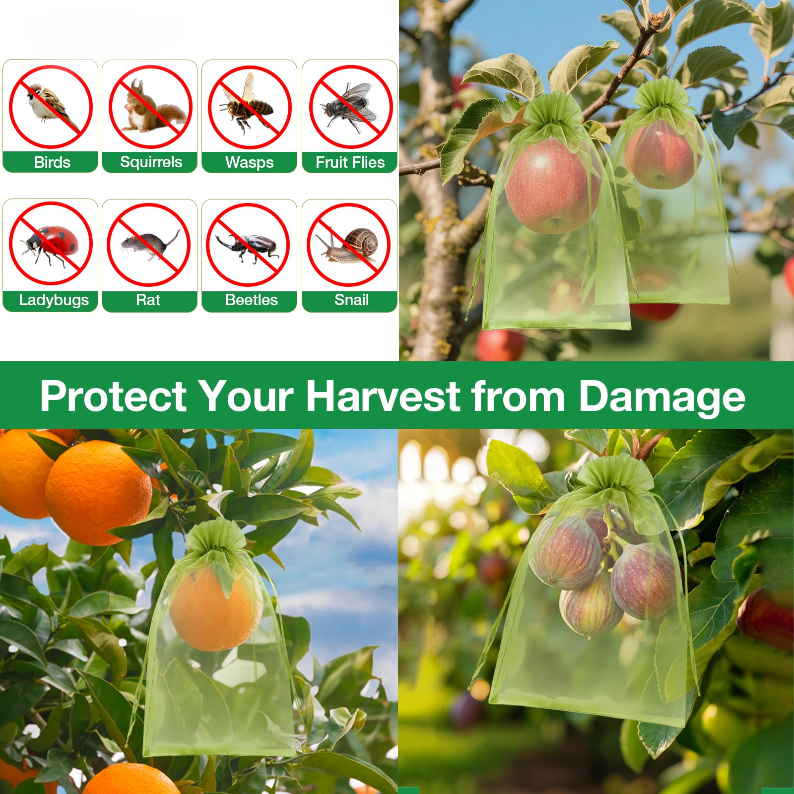 KATELUO Sacchetti di Protezione per Uva 20 x 30 cm, 100 Pezzi Sacchetto di Protezione Della Frutta, Sacchetti Organza con Coulisse per Frutta da Giardino Tengono Lontani Moscerini Vespe e Uccelli