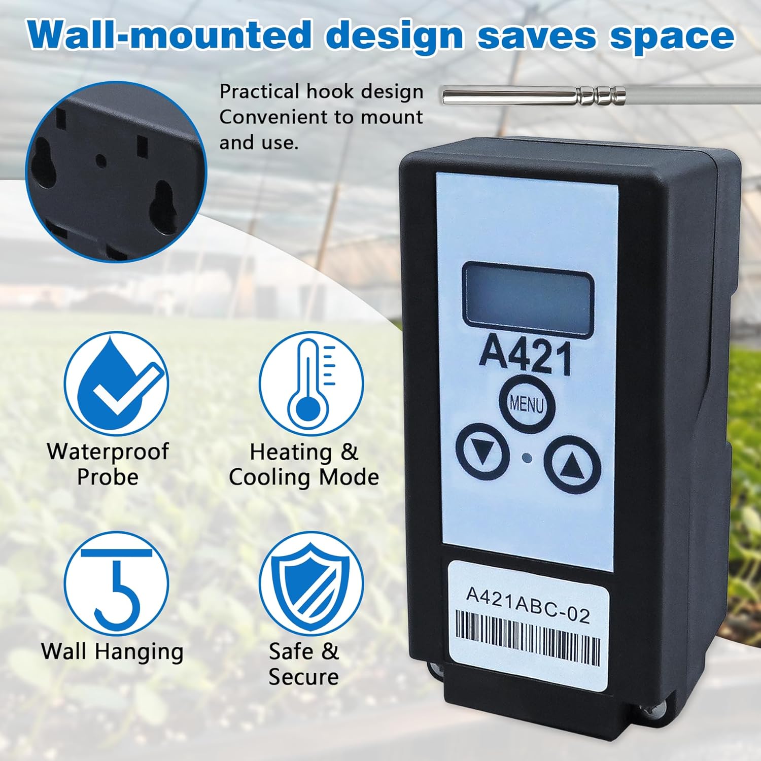 A421ABC-02C A421 Series Electronic Temperature Control 120/240VAC with A99BB-200C Temperature Sensor，SPDT，-40 to 212 Degree F Temperature Range