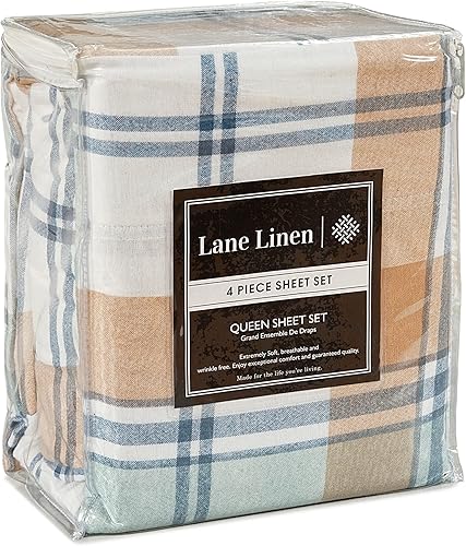 Miniatura 5 de LANE LINEN Juego de sábanas de franela de algodón tamaño King, cepilladas para mayor suavidad, juego de sábanas de franela de algodón ligeras y