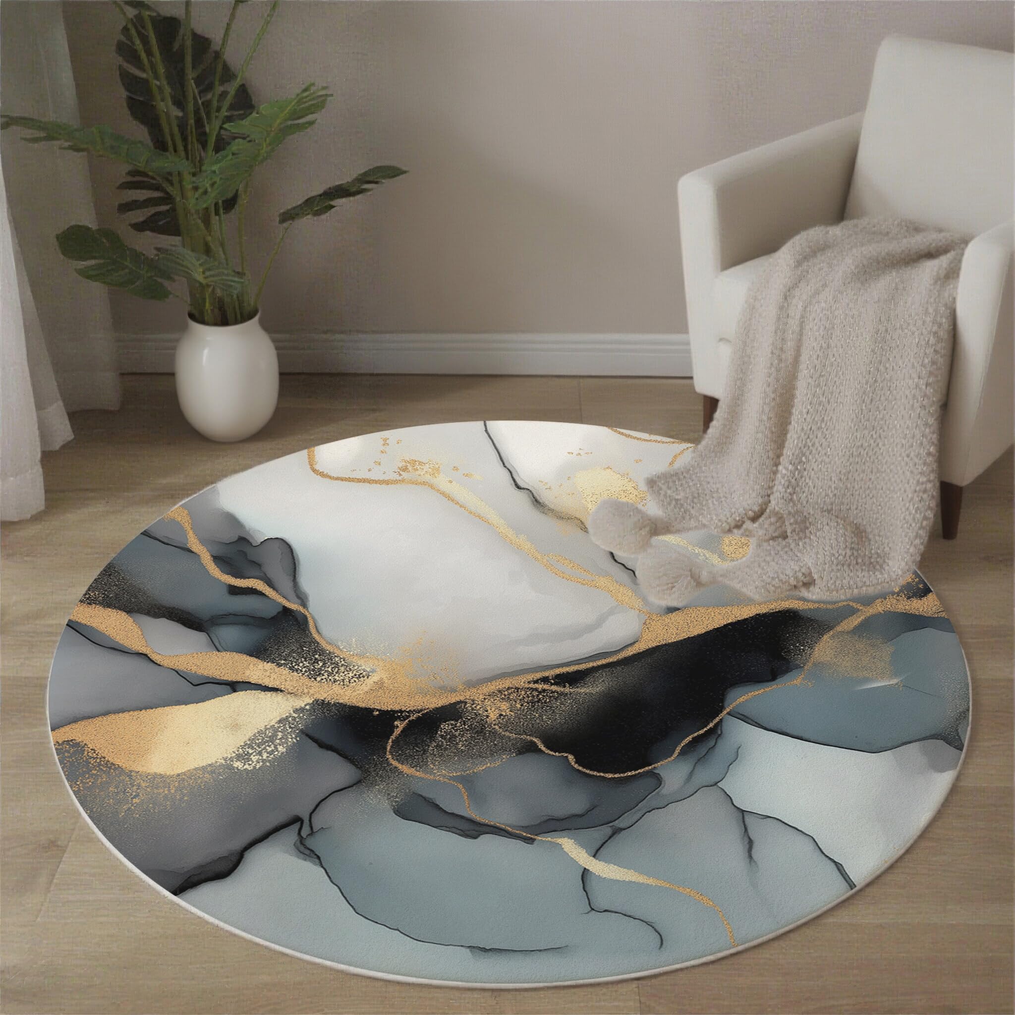Alfombra redonda de mármol gris gris-negro de 80cm ALTCIRNMD para comedor