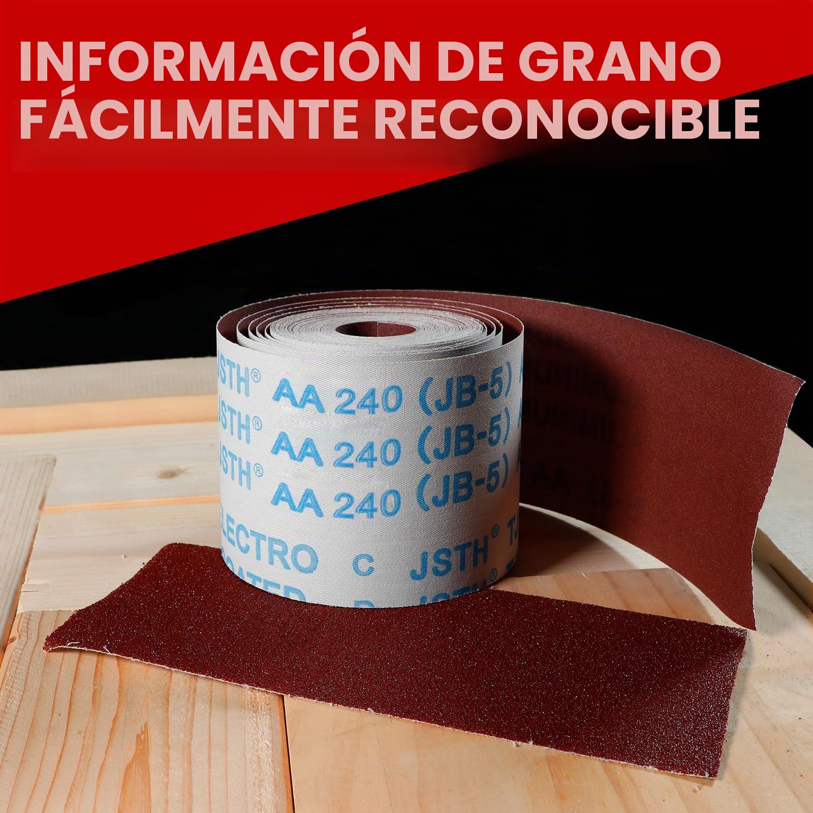 KONGMING Rollo de Papel de Lija 93mm x 5m Grano 40 80 120 180 240 X 5 Rollo para Lijadora Manual