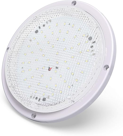 RV Trailer Camper 5th Wheel White 8.5" Round Scare Porch 12V LED Light 600 LM Light Only (LED Light)