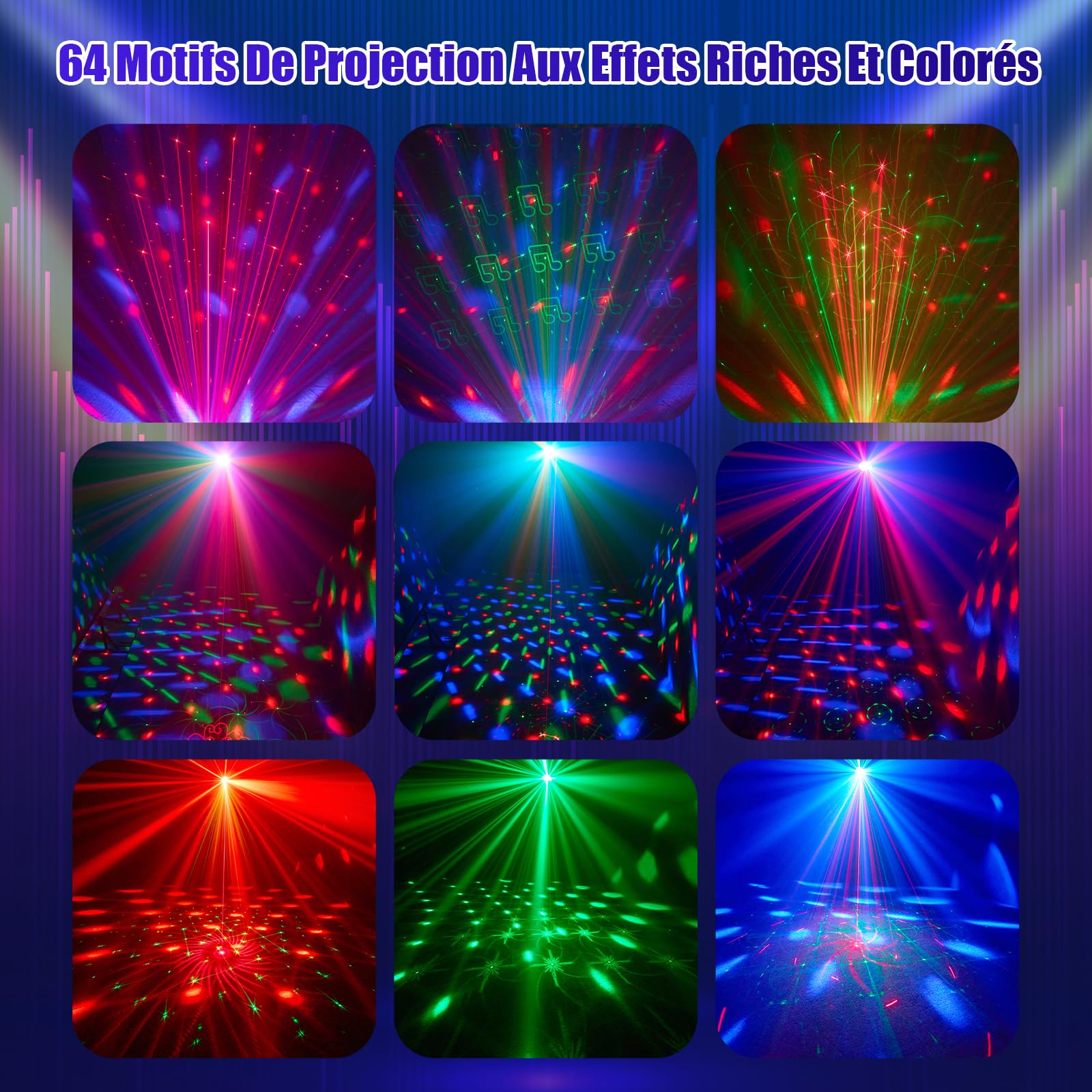 4 en 1 Jeux de Lumiere pour Soiree avec Boule Disco, LED RGB Jeu de Lumiere Soiree DJ, Commande Vocale lumiere pour Fêtes Familiales, Boîtes De Nuit, Halloween, Noël
