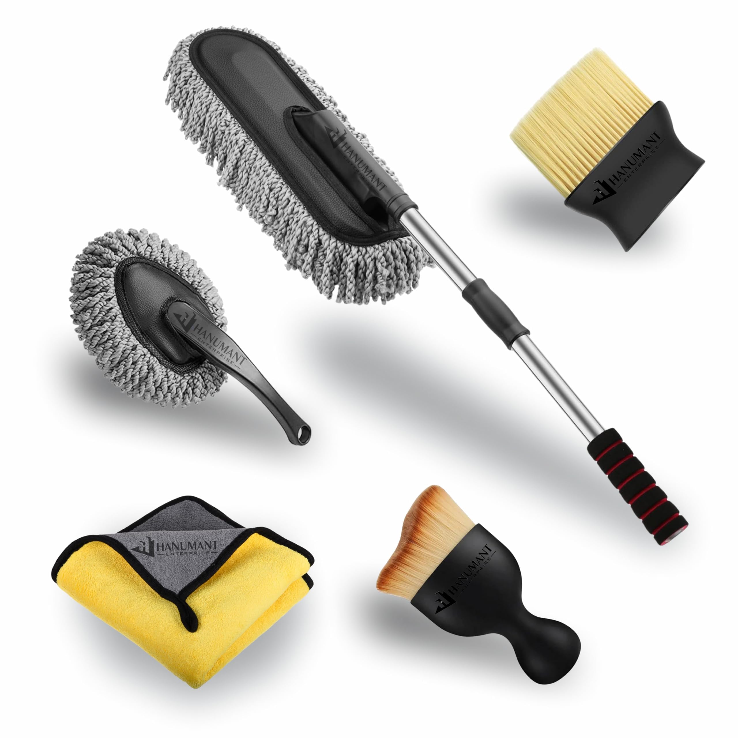 H HANUMANT ENTERPRISE 5 PCS Microfiber Car Duster Kit|Interior & Exterior Car Cleaning Detailing Tool|Scratch & Lint Free, Pollen Removing|Extendable Long Handle Duster for Car, SUV, & Motorcycle