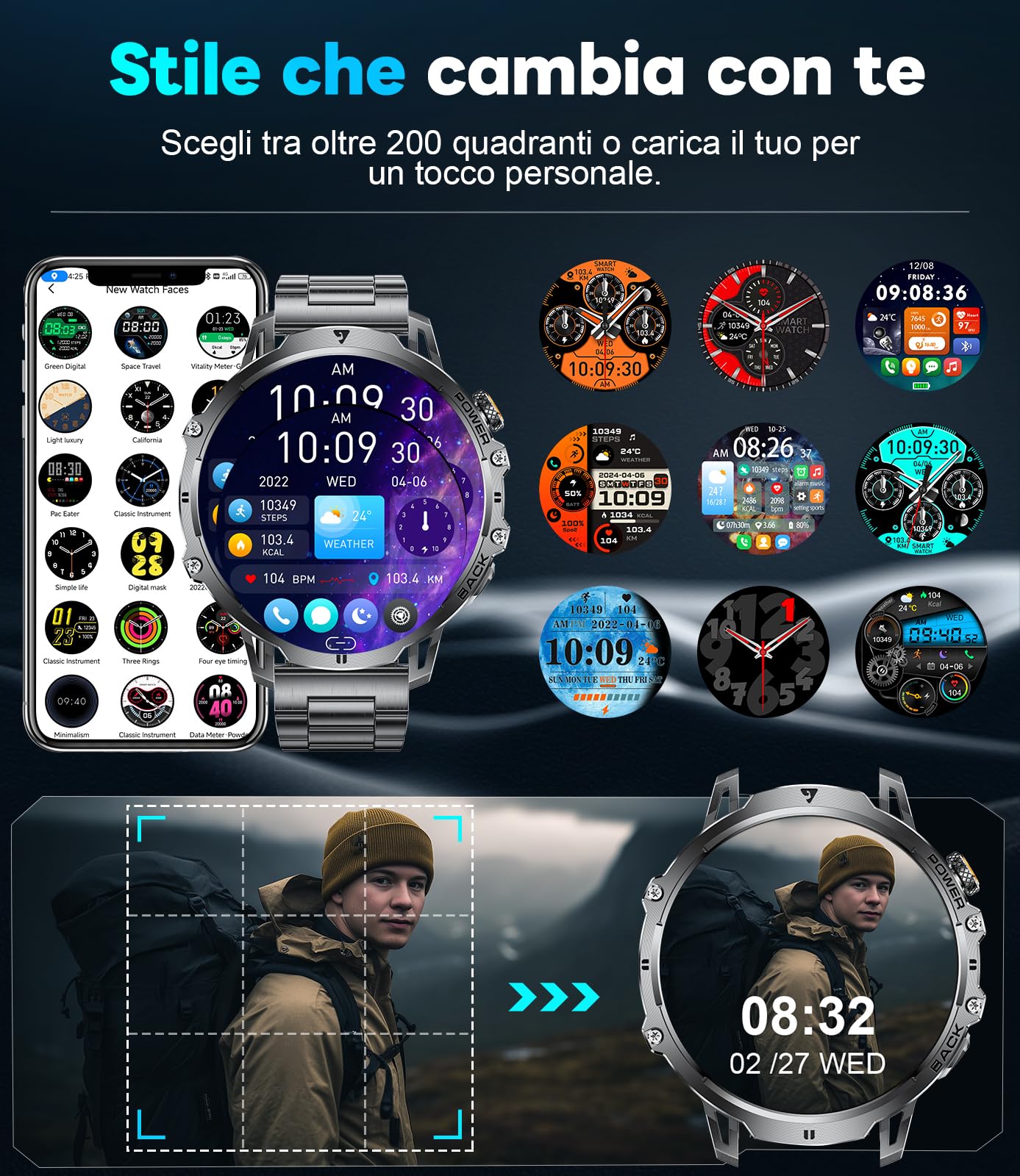 LIGE Smartwatch Uomo, Smartwatch Militare Uomo Fitness con Chiamate Bluetooth,1.85" Orologio Intelligente 110+ Modalità Sportive/1000 mAh/Sonno/Torcia per Android IOS,Nero opaco