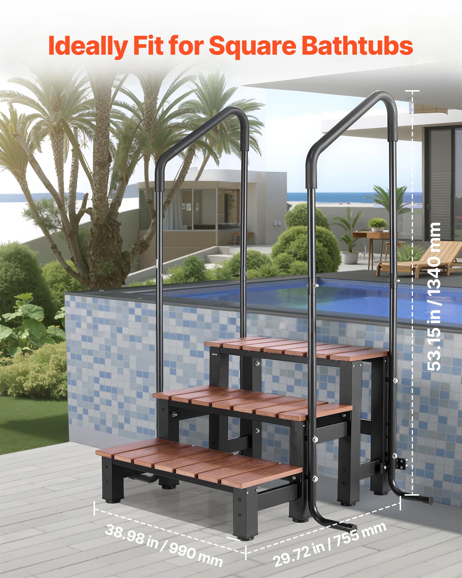 VEVOR hot tub steps with handrail 3 step outdoor spa stairs