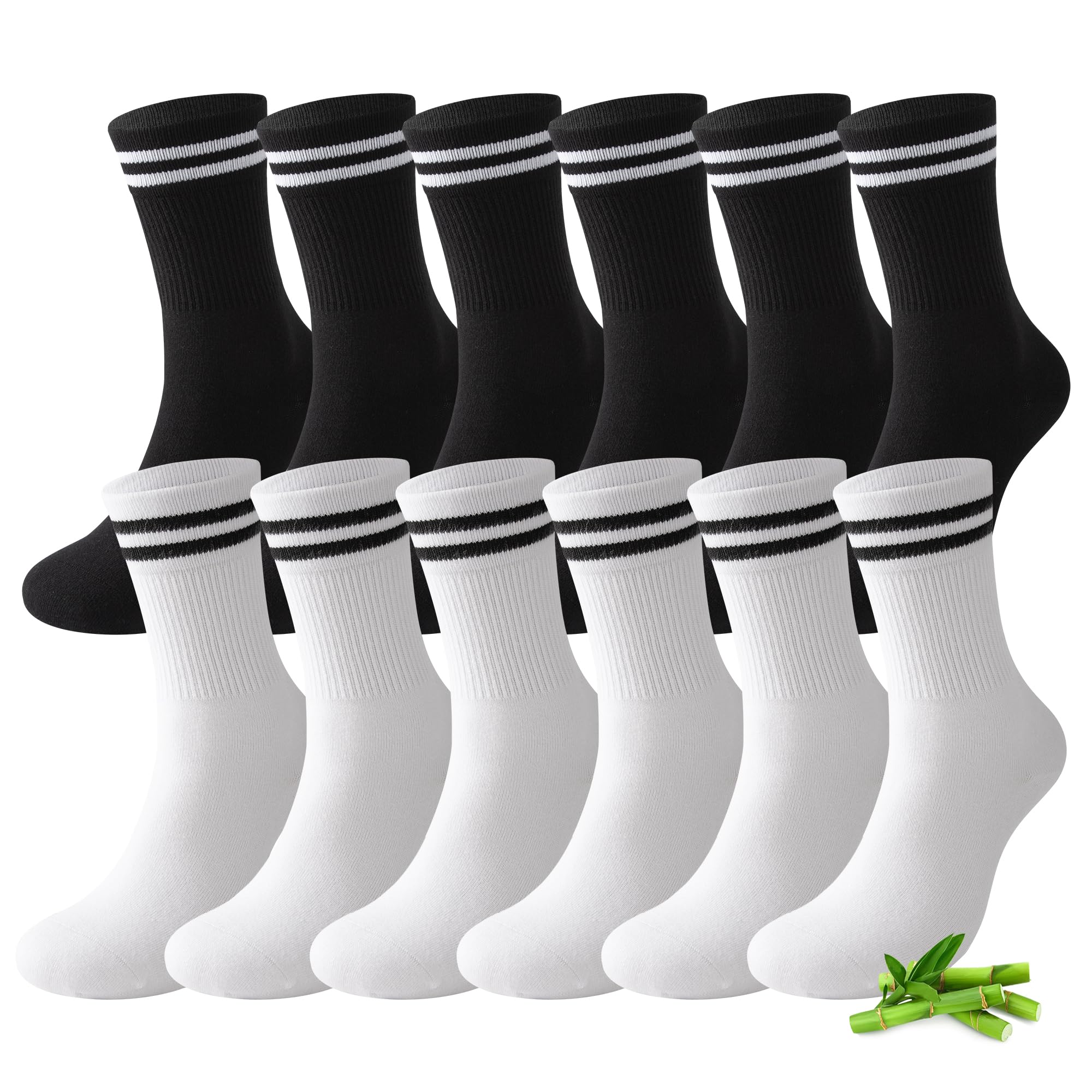FALARY 6 Paar Bambus Damen Socken 39-42 Sportsocken Breathable Socks Tennissocken Herren Bambussocken Schwarz-Weiß