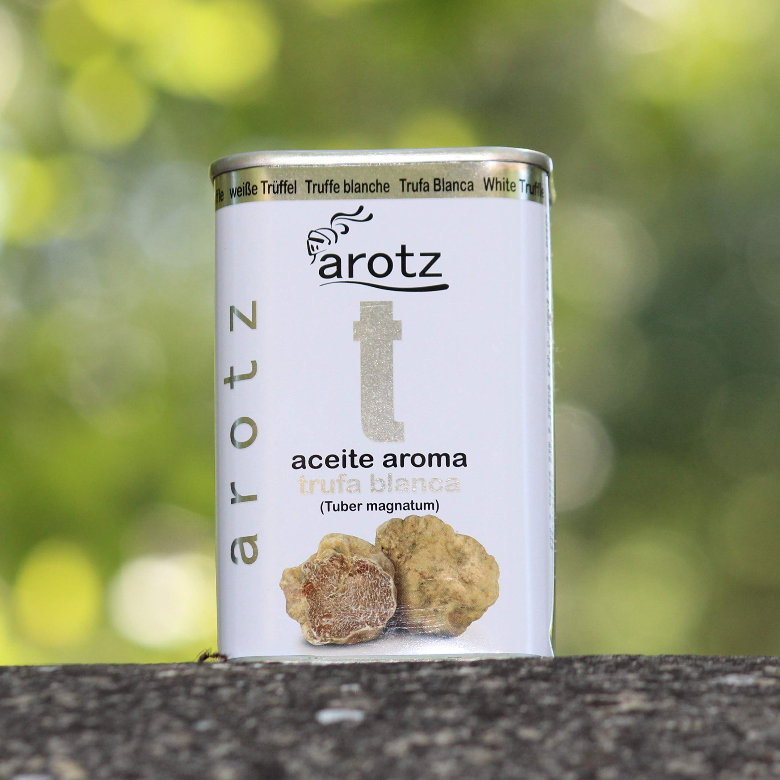 Olio all'aroma di tartufo bianco vero. Lattina di olio al tartufo da 200 ml. Tocco gourmet di alto livello culinario. Olio d'oliva aromatizzato.