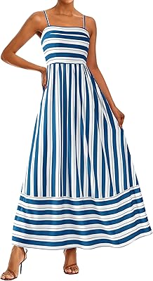 PRETTYGARDEN Women Summer Maxi Dresses 2026 Spaghetti Strap Boho Floral Striped Wedding Guest Beach Vacation Flowy Long Dress