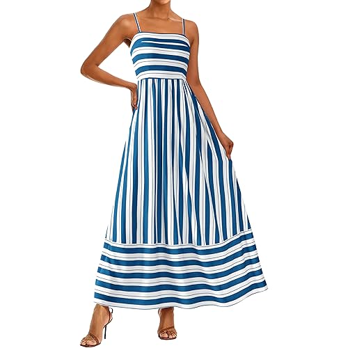 PRETTYGARDEN Summer Dresses for Women 2025 Beach Maxi Dress Spaghetti Strap Floral Boho A Line Wedding Guest Flowy Long Dress